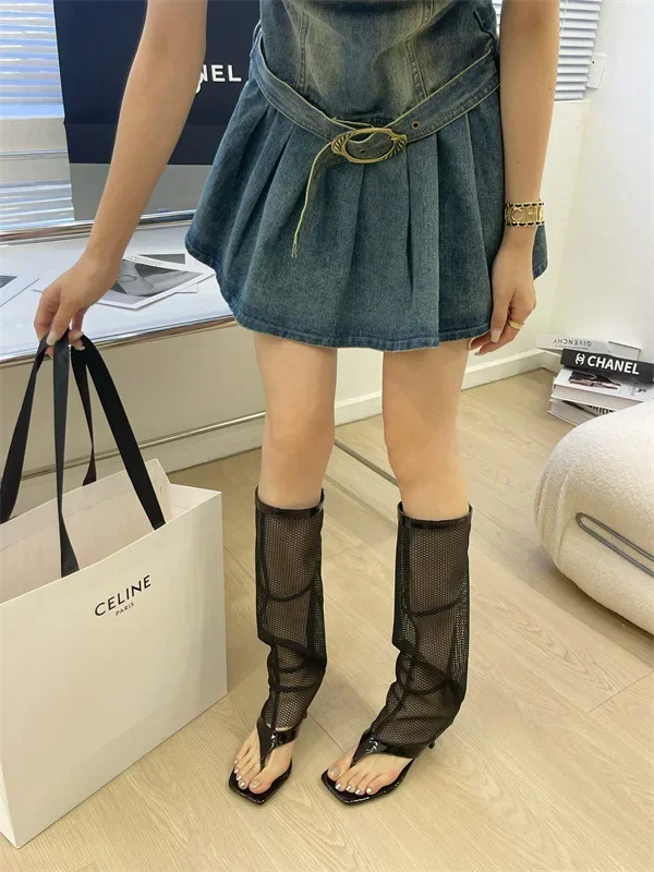Spring Autumn New Women's Mesh Breathable Pants Boots Versatile Thick Bottom Hollow Mesh Long Tube Clip Spring Autumn New Women's Mesh Breathable Pants Boots Versatile Thick Bottom Hollow Mesh Long Tube Clip