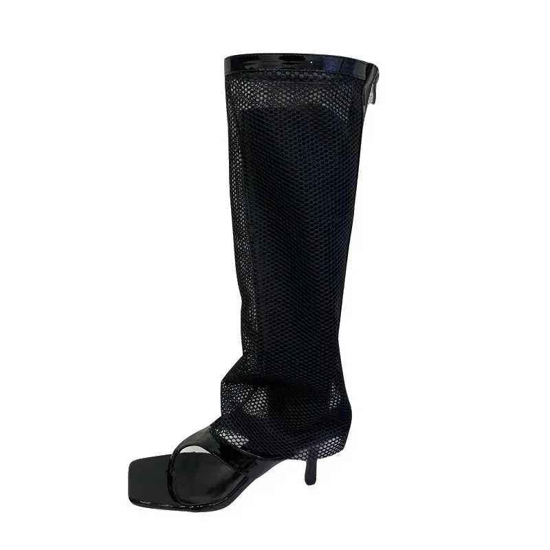 Spring Autumn New Women's Mesh Breathable Pants Boots Versatile Thick Bottom Hollow Mesh Long Tube Clip