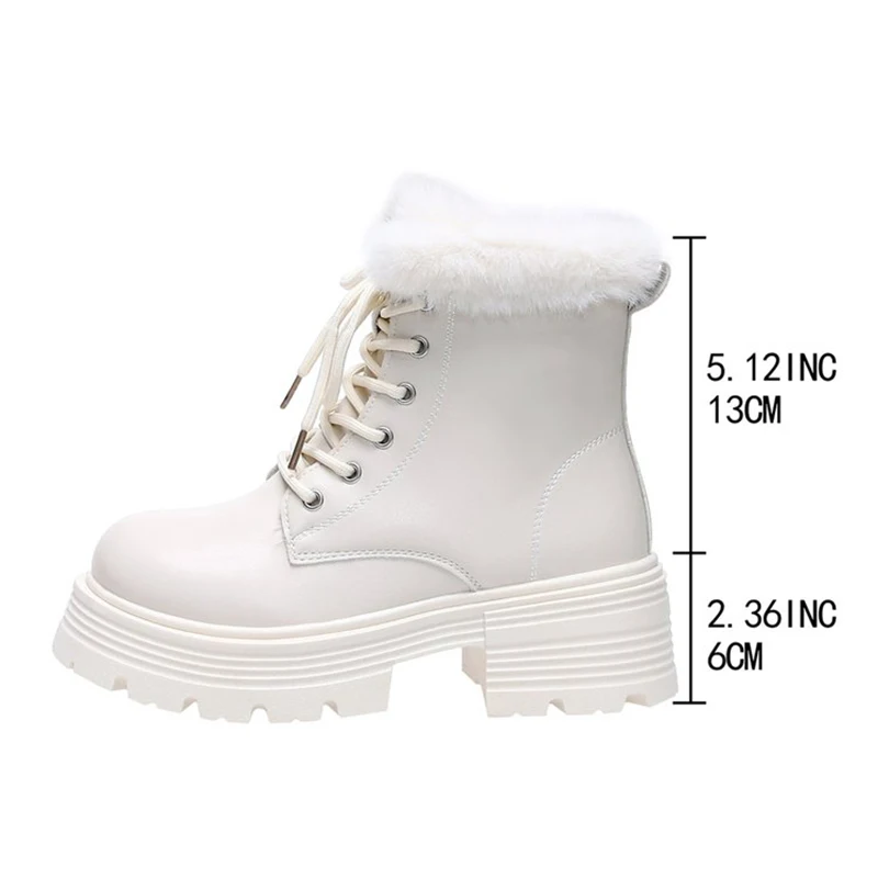 Short Plush Warm Ankle Boots for Women Winter Fashion Chunky Platform Snow Boots Woman High Heel Lace Up Fluffy Booties Ladies