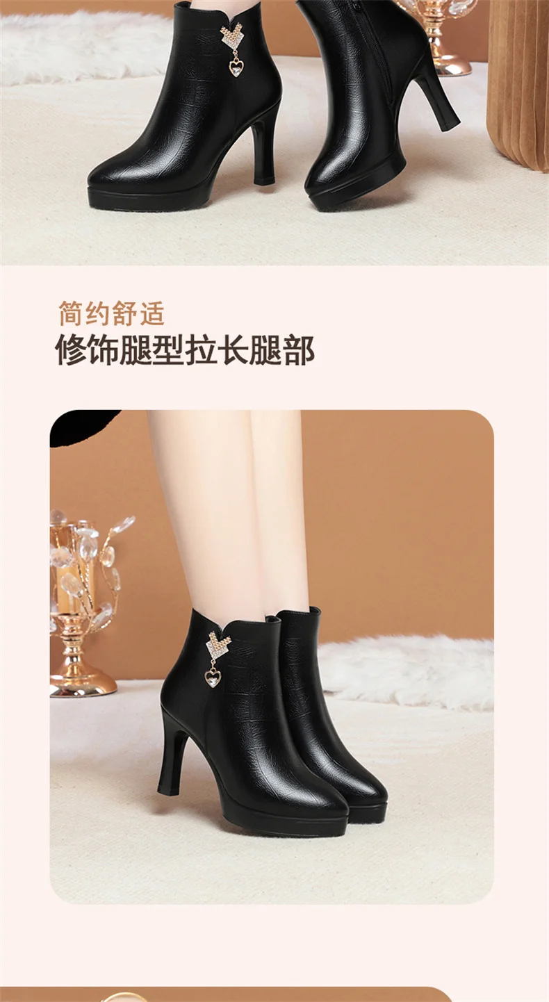 Comfortable Soft Leather Warm Winter Short Boots Women Platform Boots Block High Heels Ankle Boots for Office Mom Model Comfortable Soft Leather Warm Winter Short Boots Women Platform Boots Block High Heels Ankle Boots for Office Mom Model