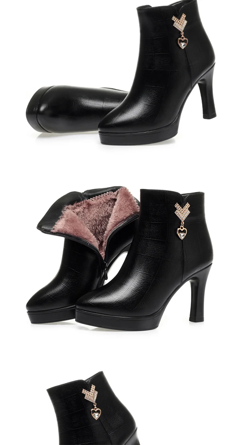 Comfortable Soft Leather Warm Winter Short Boots Women Platform Boots Block High Heels Ankle Boots for Office Mom Model Comfortable Soft Leather Warm Winter Short Boots Women Platform Boots Block High Heels Ankle Boots for Office Mom Model