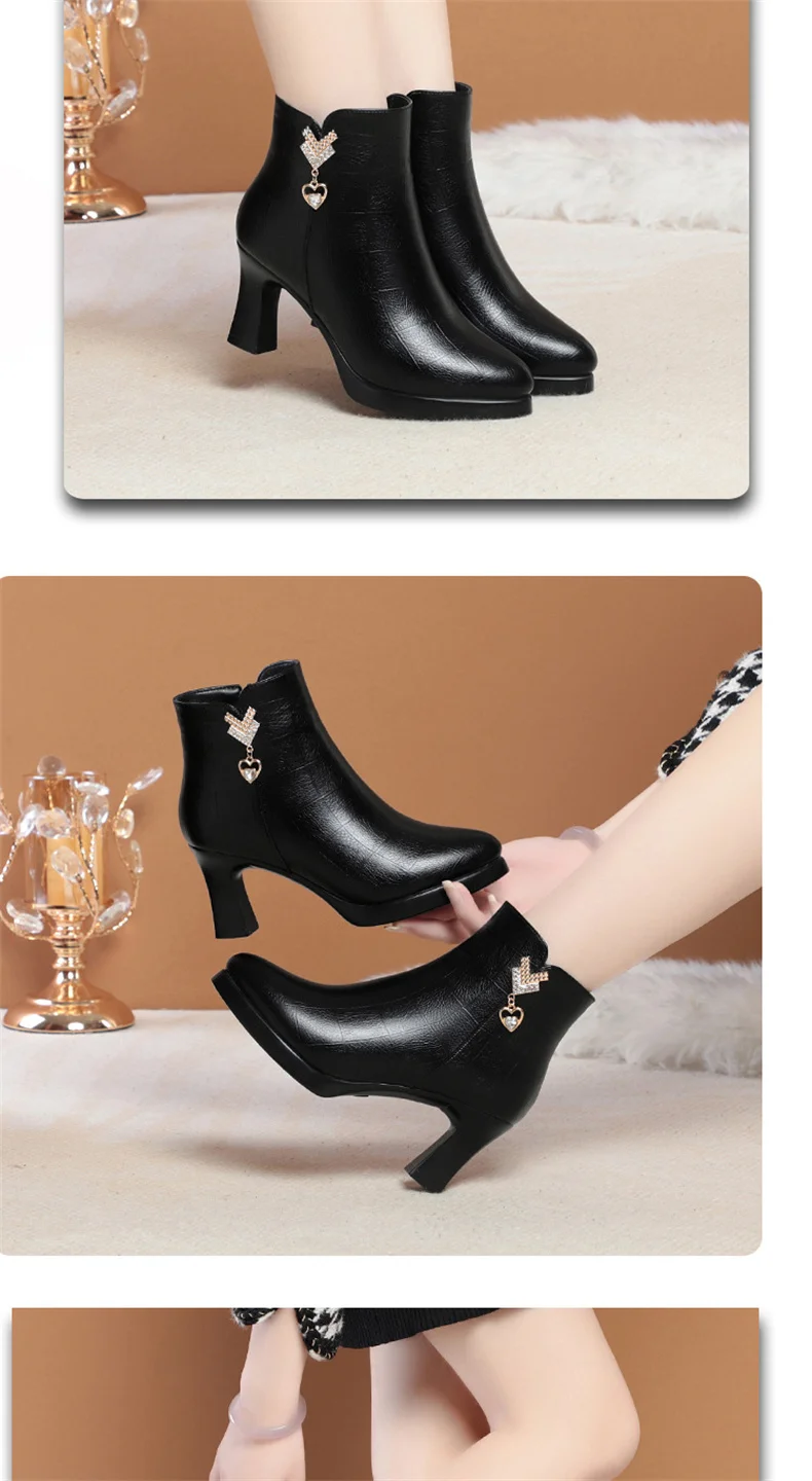 Comfortable Soft Leather Warm Winter Short Boots Women Platform Boots Block High Heels Ankle Boots for Office Mom Model Comfortable Soft Leather Warm Winter Short Boots Women Platform Boots Block High Heels Ankle Boots for Office Mom Model