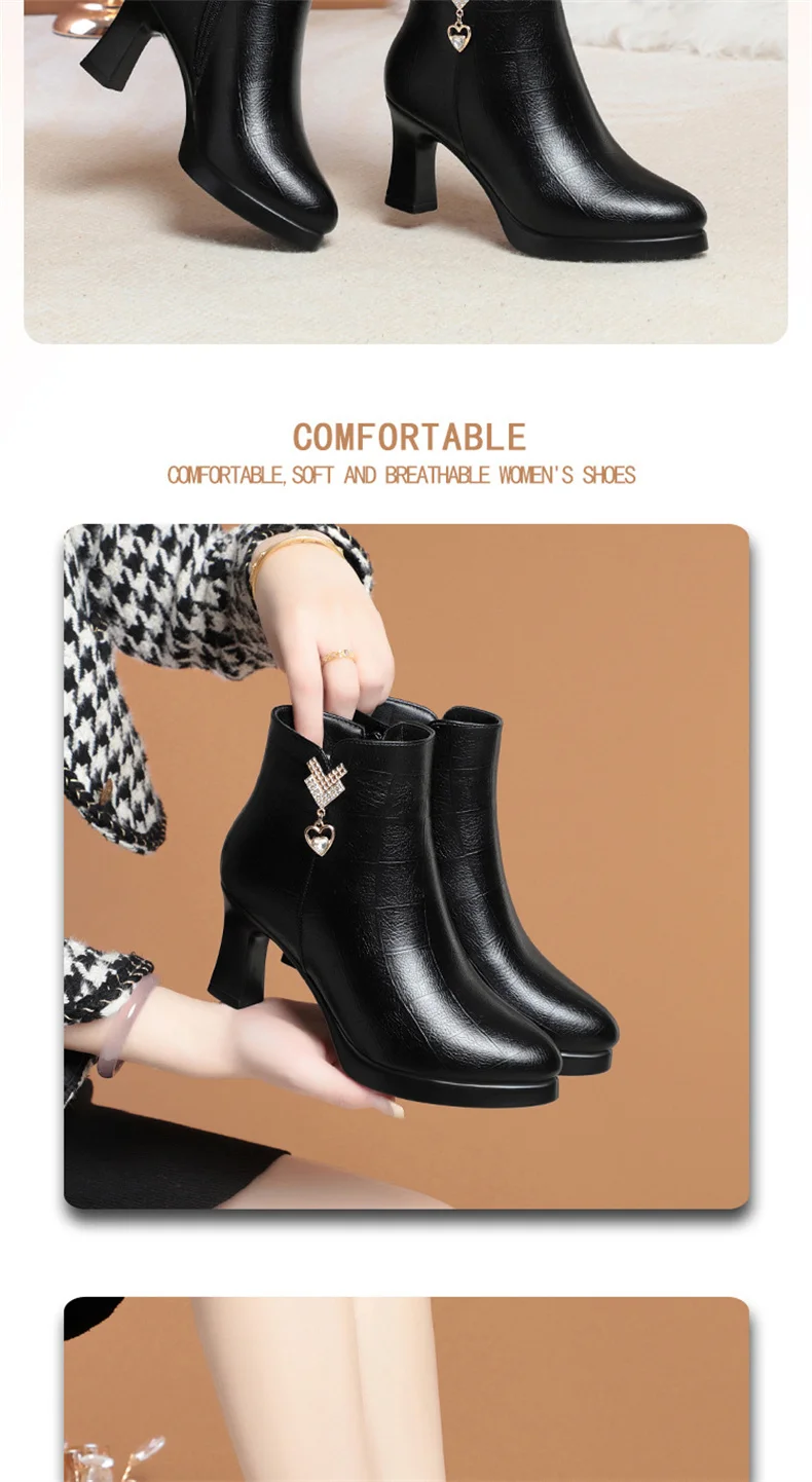 Comfortable Soft Leather Warm Winter Short Boots Women Platform Boots Block High Heels Ankle Boots for Office Mom Model Comfortable Soft Leather Warm Winter Short Boots Women Platform Boots Block High Heels Ankle Boots for Office Mom Model