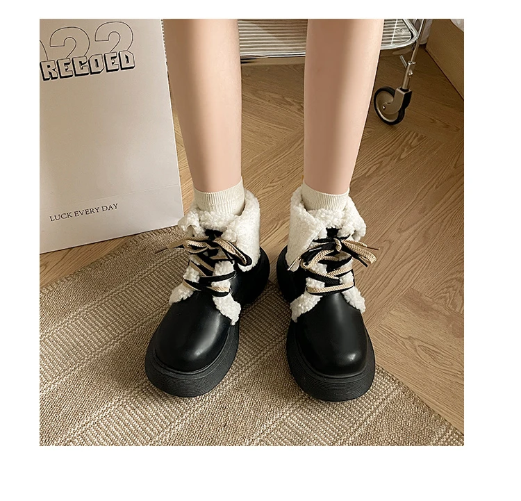 Winter Women Boots Warm Fur Soft Casual Shoes Lace Up Sweet Ankle Boots Fashion Comfortable Plush Outdoor Shoes  Female 35-40