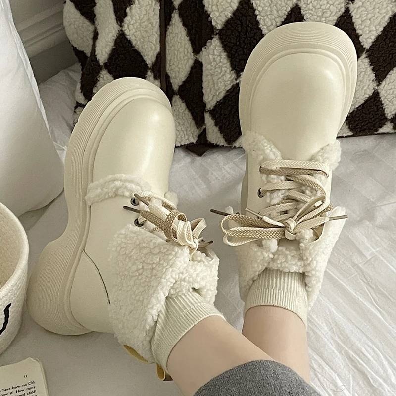 Winter Women Boots Warm Fur Soft Casual Shoes Lace Up Sweet Ankle Boots Fashion Comfortable Plush Outdoor Shoes  Female 35-40