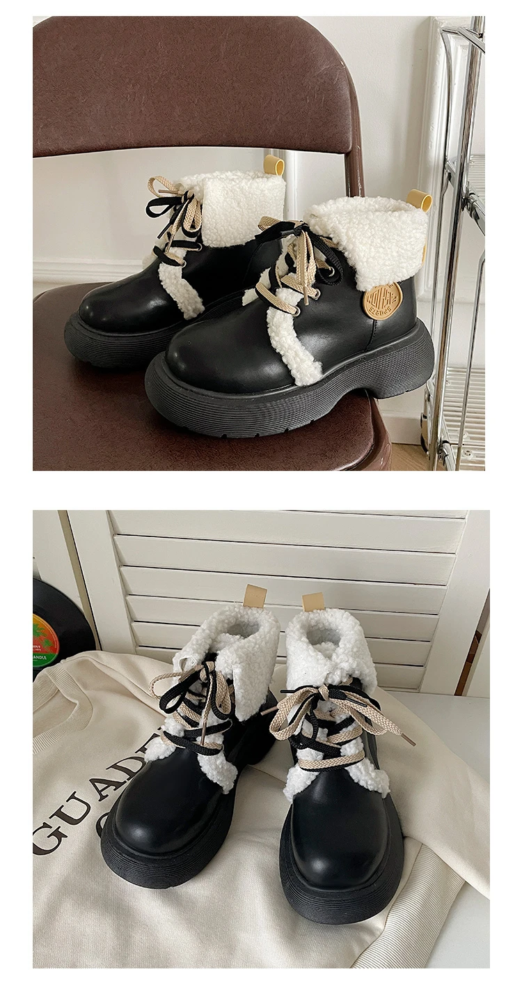 Winter Women Boots Warm Fur Soft Casual Shoes Lace Up Sweet Ankle Boots Fashion Comfortable Plush Outdoor Shoes  Female 35-40