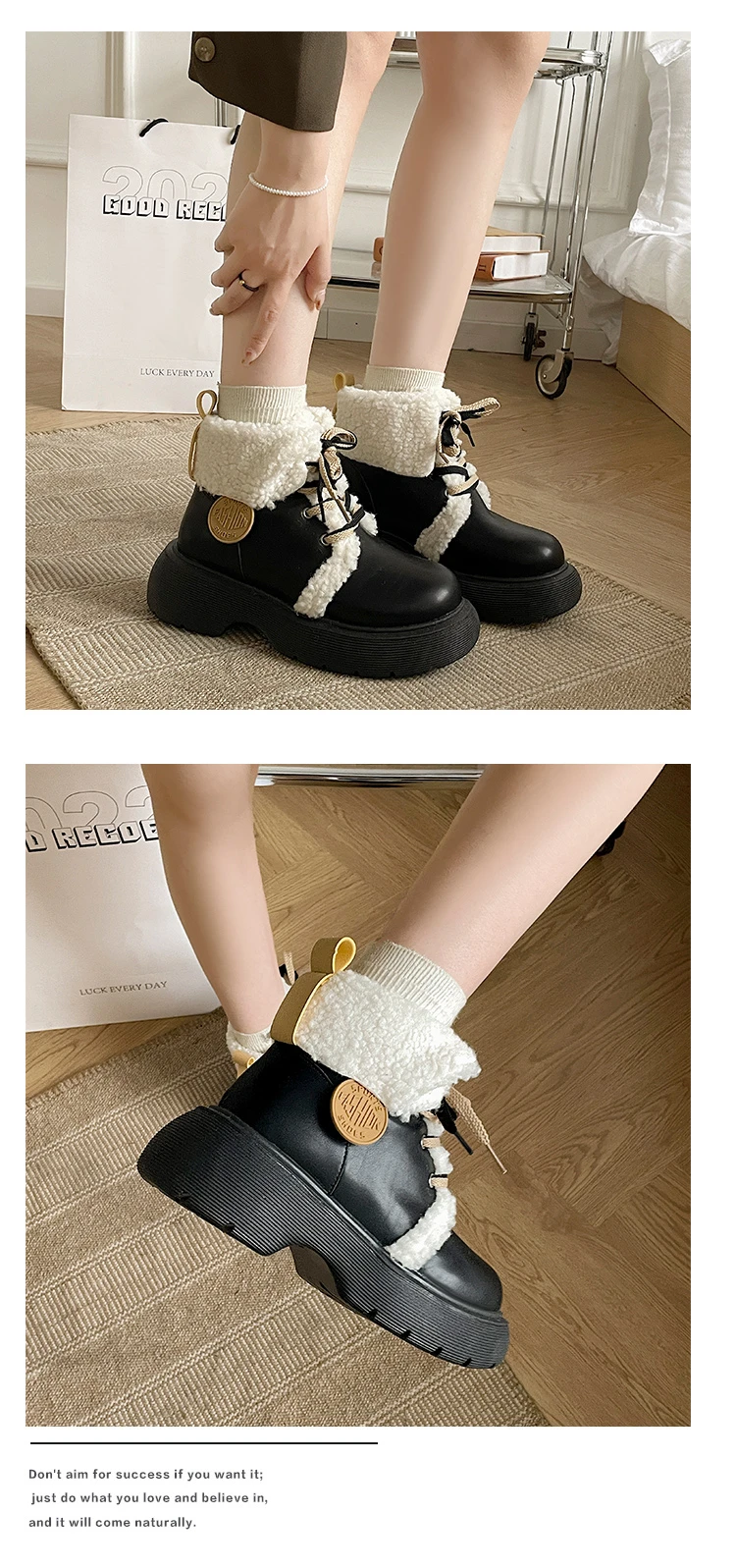 Winter Women Boots Warm Fur Soft Casual Shoes Lace Up Sweet Ankle Boots Fashion Comfortable Plush Outdoor Shoes  Female 35-40