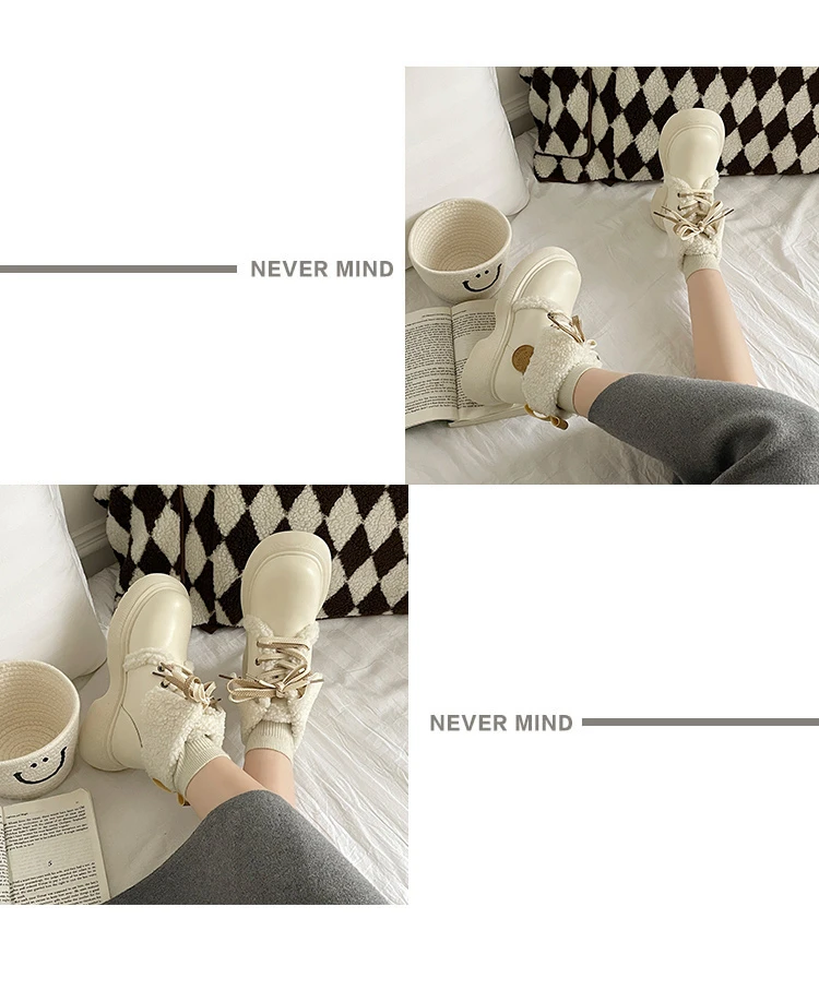 Winter Women Boots Warm Fur Soft Casual Shoes Lace Up Sweet Ankle Boots Fashion Comfortable Plush Outdoor Shoes  Female 35-40