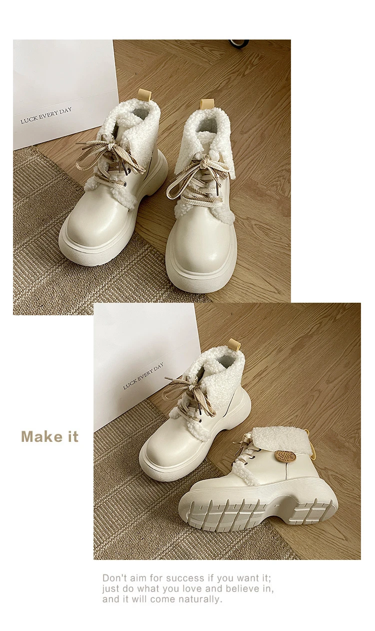 Winter Women Boots Warm Fur Soft Casual Shoes Lace Up Sweet Ankle Boots Fashion Comfortable Plush Outdoor Shoes  Female 35-40