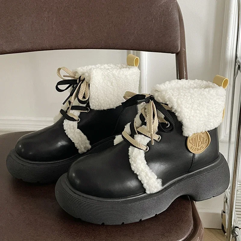 Winter Women Boots Warm Fur Soft Casual Shoes Lace Up Sweet Ankle Boots Fashion Comfortable Plush Outdoor Shoes  Female 35-40