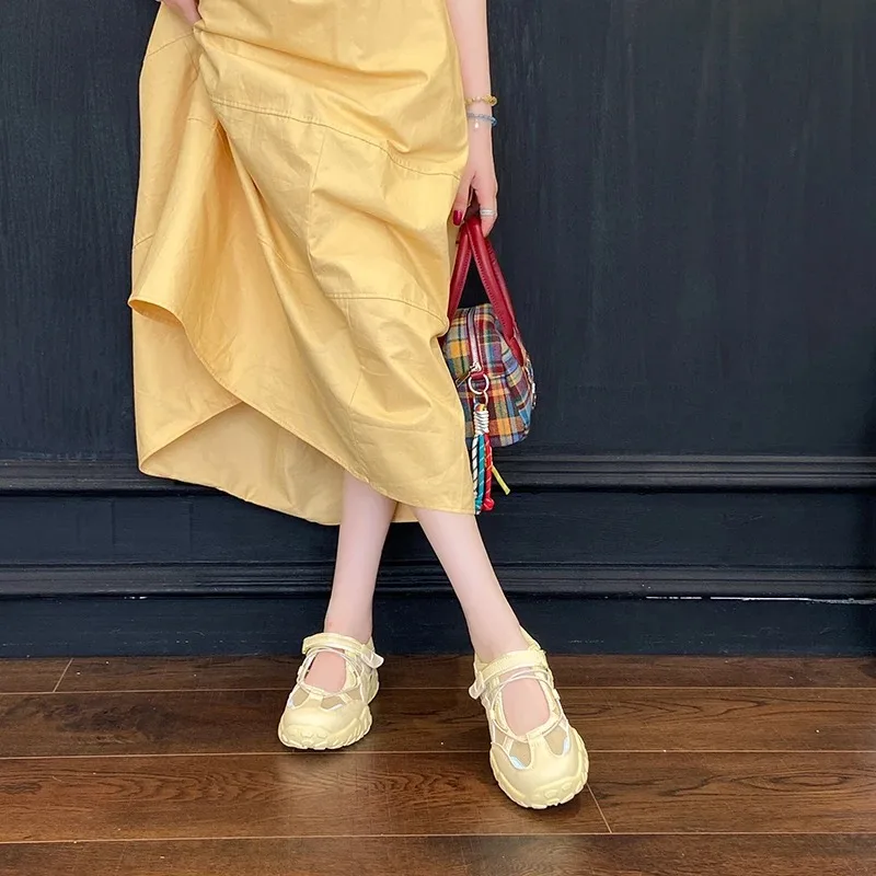 Mary Jane Sports Sandals Women's Summer Soft Bot Anti-Slip 2025 New Hollow out Breathable Thi Heel Magic Tape