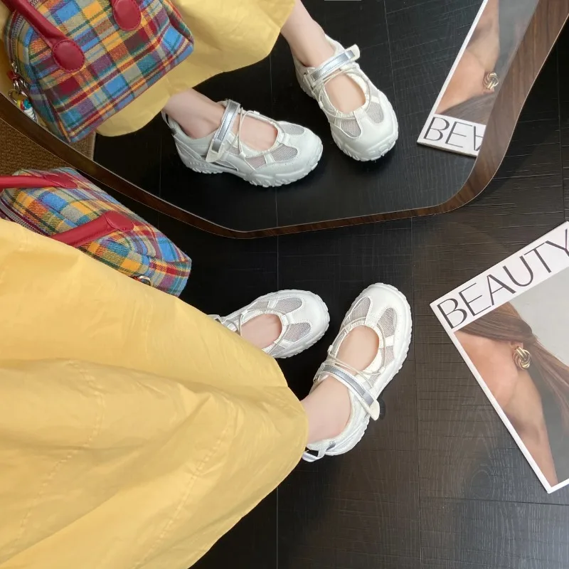 Mary Jane Sports Sandals Women's Summer Soft Bot Anti-Slip 2025 New Hollow out Breathable Thi Heel Magic Tape