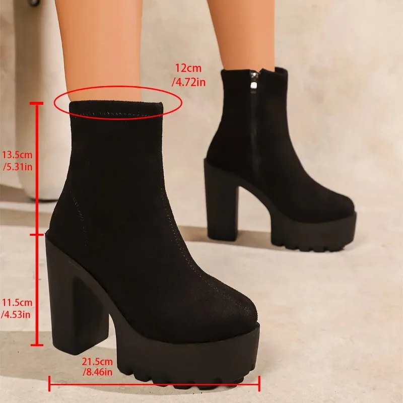 Women's Autumn /winter New Waterproof Platform Thick Heel Super High Heels Women's Boots Suede Warm Short Boots Low Boots
