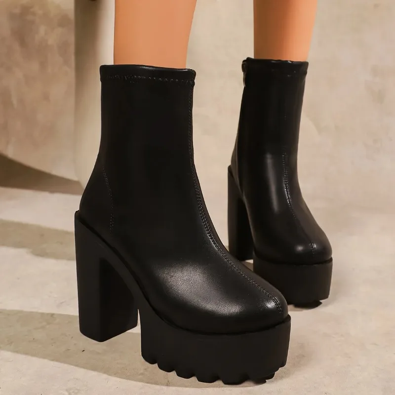 Women's Autumn /winter New Waterproof Platform Thick Heel Super High Heels Women's Boots Suede Warm Short Boots Low Boots