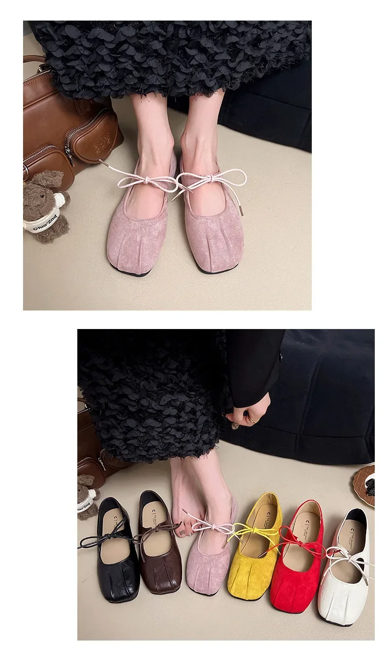2025 Spring Women Ballet Flats Shallow Mouth Shoes Butterfly-knot Casual Soft Sole Women Shoes Comfortable Leather Women Shoes