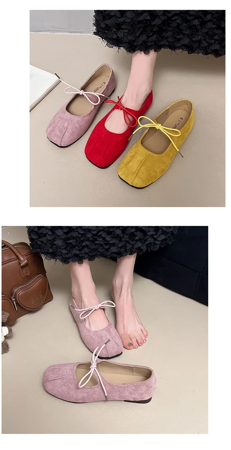 2025 Spring Women Ballet Flats Shallow Mouth Shoes Butterfly-knot Casual Soft Sole Women Shoes Comfortable Leather Women Shoes