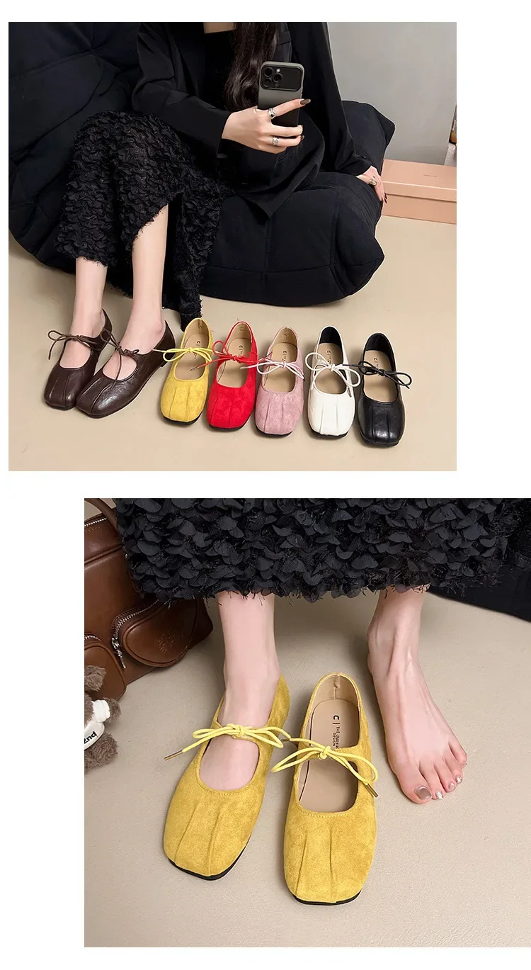 2025 Spring Women Ballet Flats Shallow Mouth Shoes Butterfly-knot Casual Soft Sole Women Shoes Comfortable Leather Women Shoes
