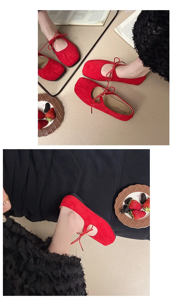 2025 Spring Women Ballet Flats Shallow Mouth Shoes Butterfly-knot Casual Soft Sole Women Shoes Comfortable Leather Women Shoes