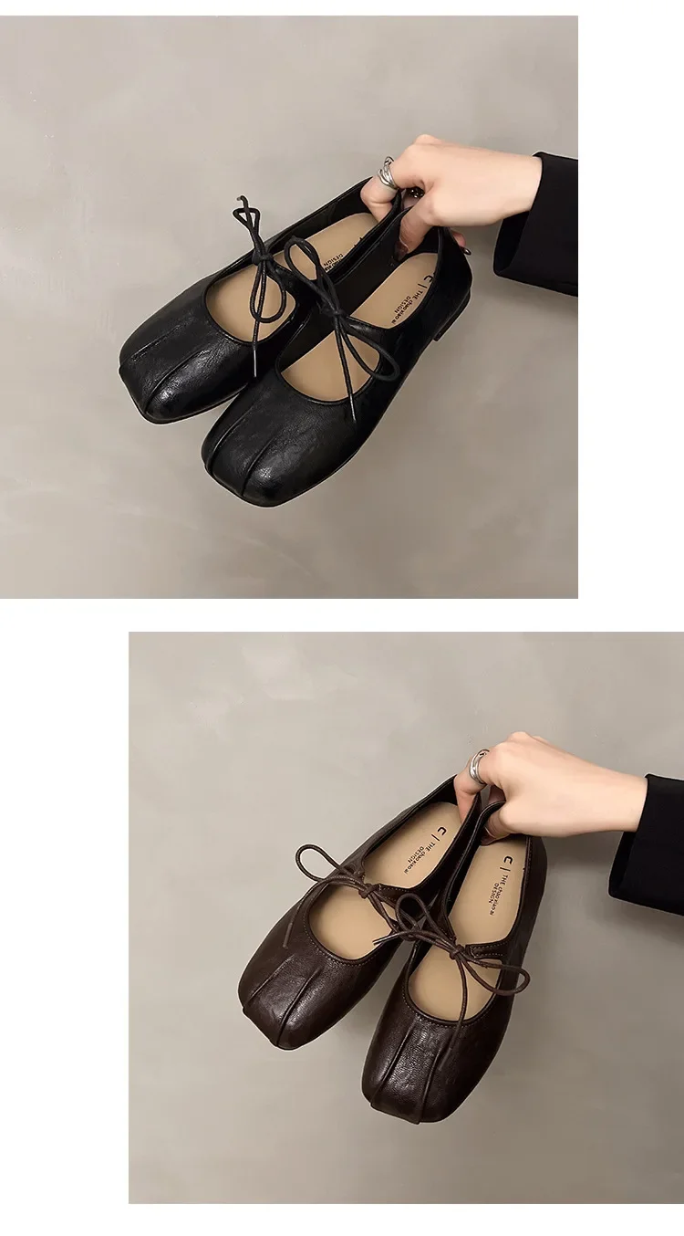 2025 Spring Women Ballet Flats Shallow Mouth Shoes Butterfly-knot Casual Soft Sole Women Shoes Comfortable Leather Women Shoes