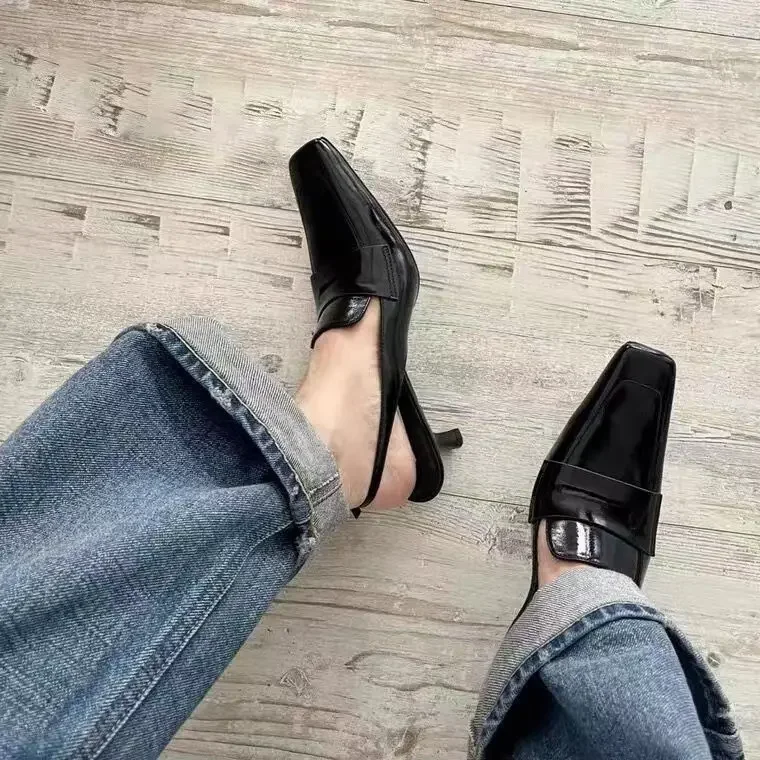 Kitten Heel Slippers Slim Heels Square Toe High Heels Shoes French Baotou Sandals Women's New Summer Fashion Women Sandals Kitten Heel Slippers Slim Heels Square Toe High Heels Shoes French Baotou Sandals Women's New Summer Fashion Women Sandals