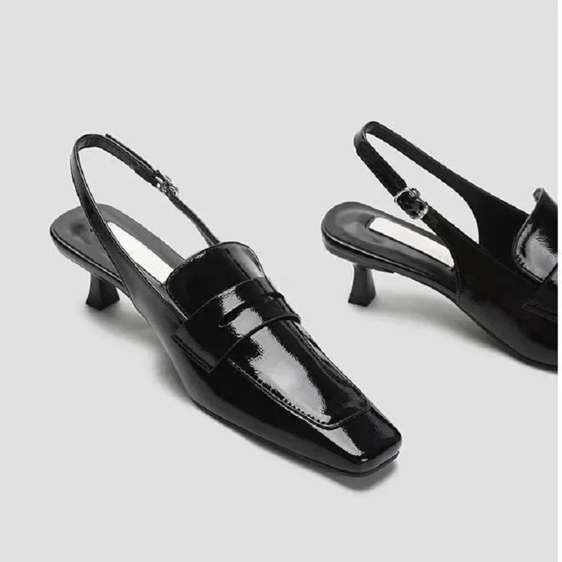 Kitten Heel Slippers Slim Heels Square Toe High Heels Shoes French Baotou Sandals Women's New Summer Fashion Women Sandals