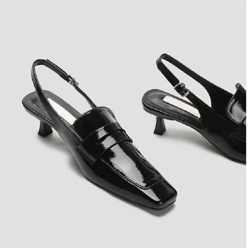 Kitten Heel Slippers Slim Heels Square Toe High Heels Shoes French Baotou Sandals Women's New Summer Fashion Women Sandals Kitten Heel Slippers Slim Heels Square Toe High Heels Shoes French Baotou Sandals Women's New Summer Fashion Women Sandals