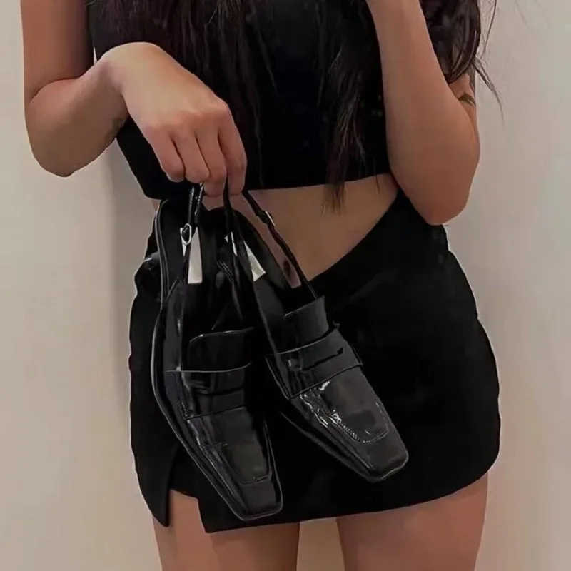 Kitten Heel Slippers Slim Heels Square Toe High Heels Shoes French Baotou Sandals Women's New Summer Fashion Women Sandals Kitten Heel Slippers Slim Heels Square Toe High Heels Shoes French Baotou Sandals Women's New Summer Fashion Women Sandals