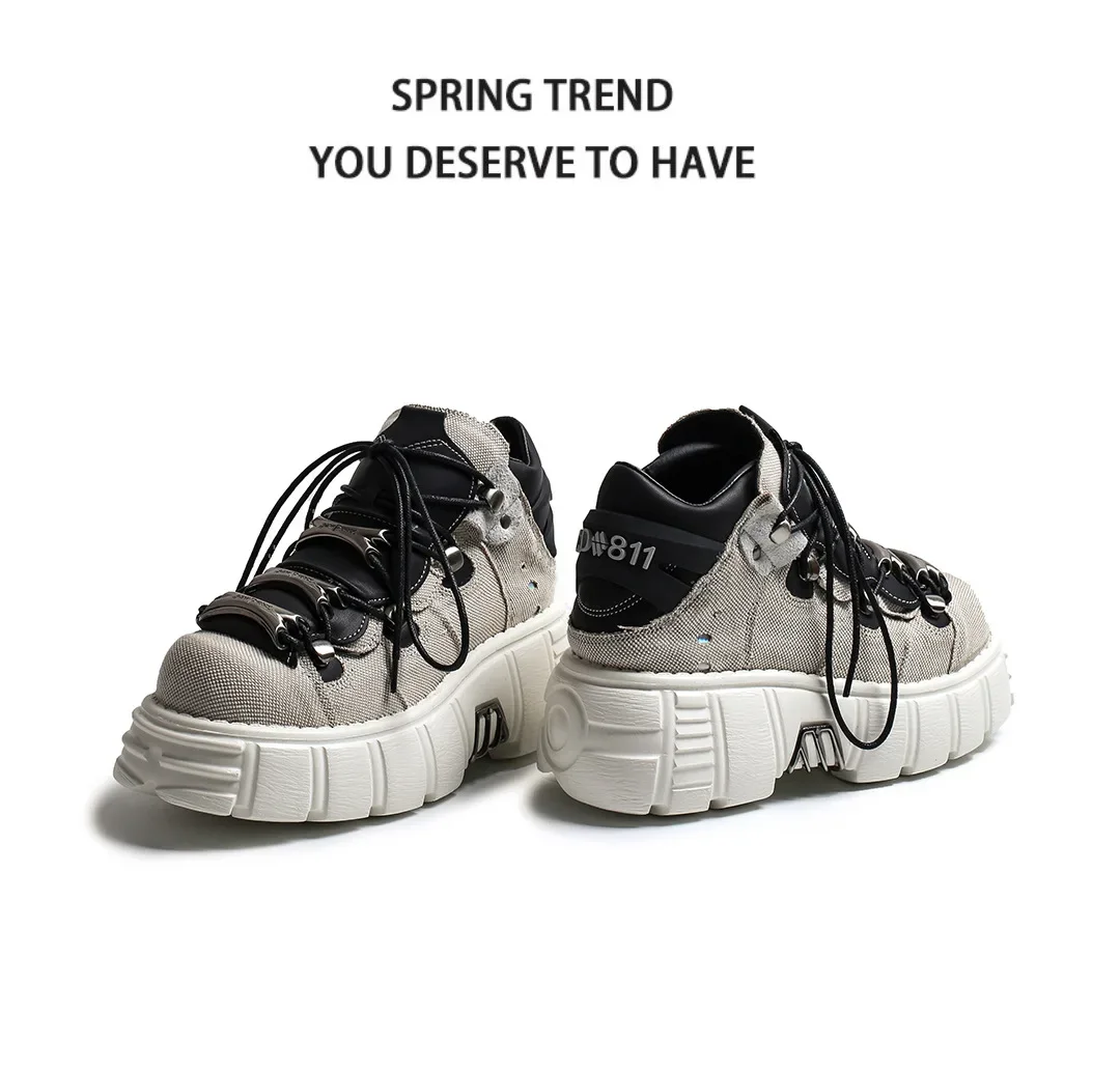 Punk Style Women Sneakers Rock Metal Decor Lace-up Heel Height Platform Shoes Gothic Man Shoes Men Sneaker 2025 New Sneaker