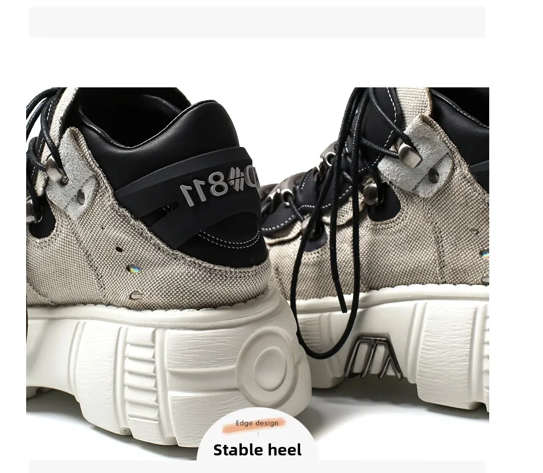 Punk Style Women Sneakers Rock Metal Decor Lace-up Heel Height Platform Shoes Gothic Man Shoes Men Sneaker 2025 New Sneaker