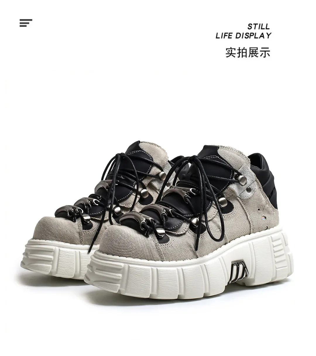 Punk Style Women Sneakers Rock Metal Decor Lace-up Heel Height Platform Shoes Gothic Man Shoes Men Sneaker 2025 New Sneaker