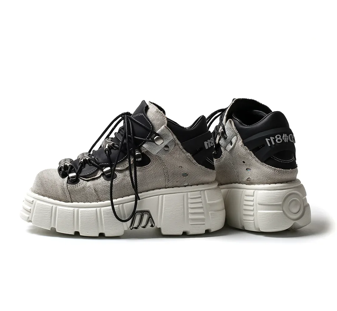 Punk Style Women Sneakers Rock Metal Decor Lace-up Heel Height Platform Shoes Gothic Man Shoes Men Sneaker 2025 New Sneaker