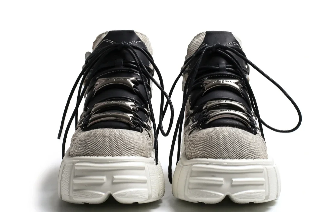 Punk Style Women Sneakers Rock Metal Decor Lace-up Heel Height Platform Shoes Gothic Man Shoes Men Sneaker 2025 New Sneaker