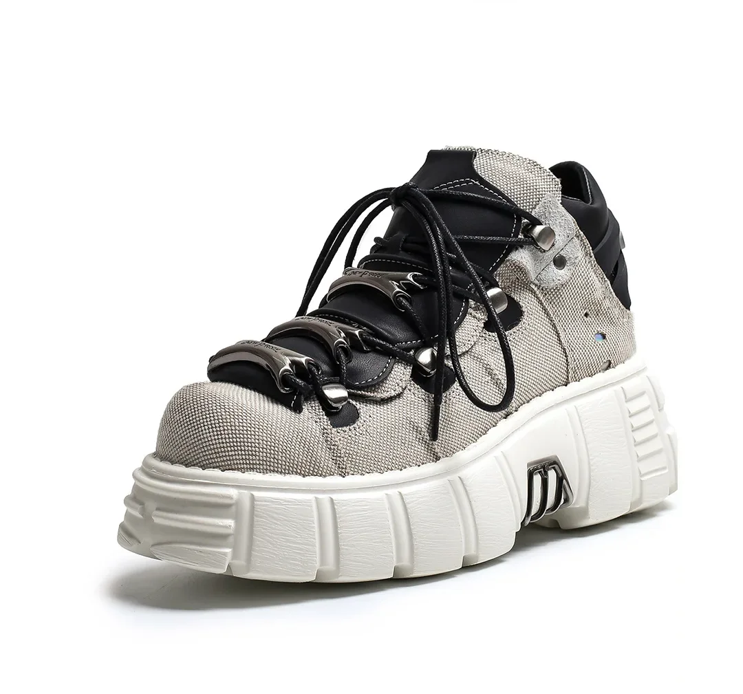 Punk Style Women Sneakers Rock Metal Decor Lace-up Heel Height Platform Shoes Gothic Man Shoes Men Sneaker 2025 New Sneaker
