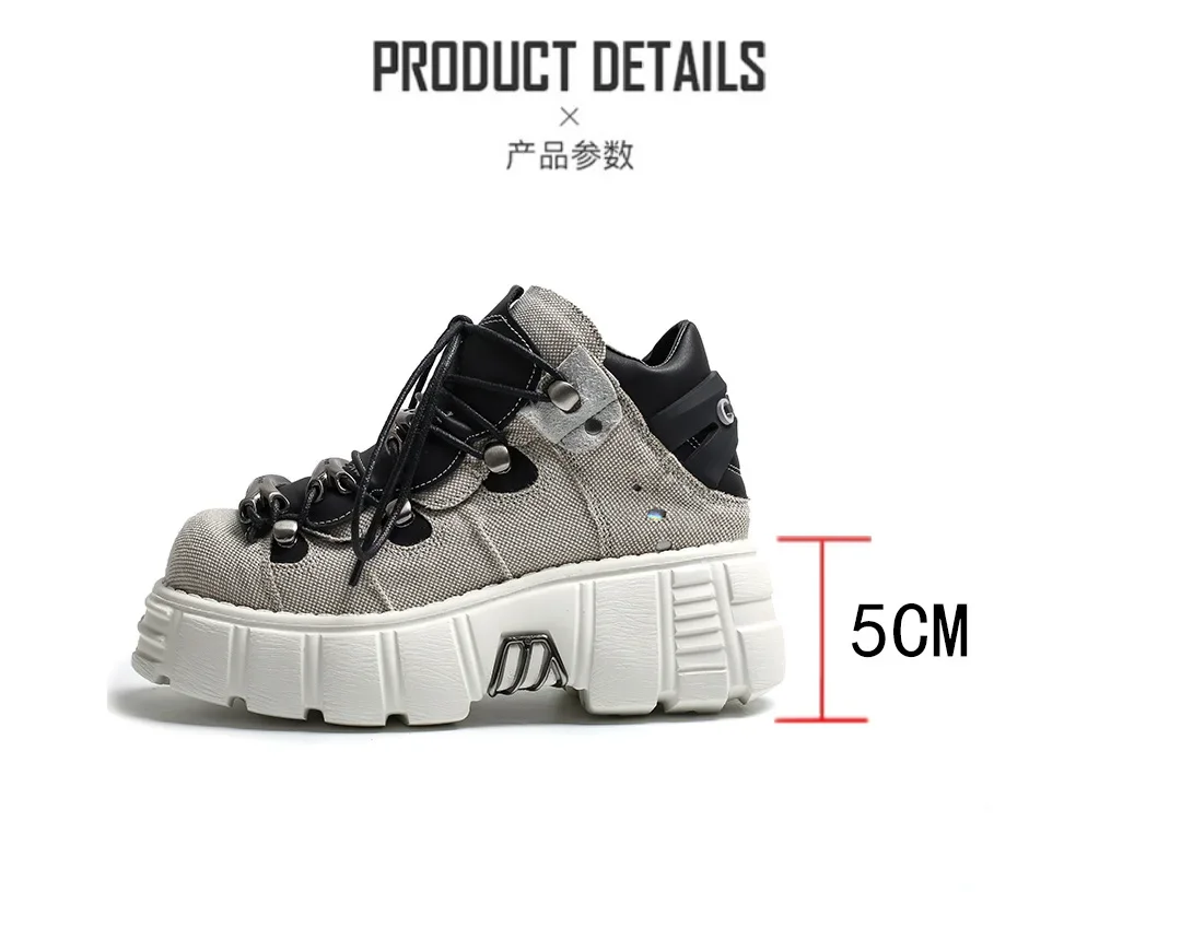 Punk Style Women Sneakers Rock Metal Decor Lace-up Heel Height Platform Shoes Gothic Man Shoes Men Sneaker 2025 New Sneaker