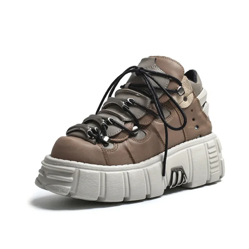 Punk Style Women Sneakers Rock Metal Decor Lace-up Heel Height Platform Shoes Gothic Man Shoes Men Sneaker 2025 New Sneaker
