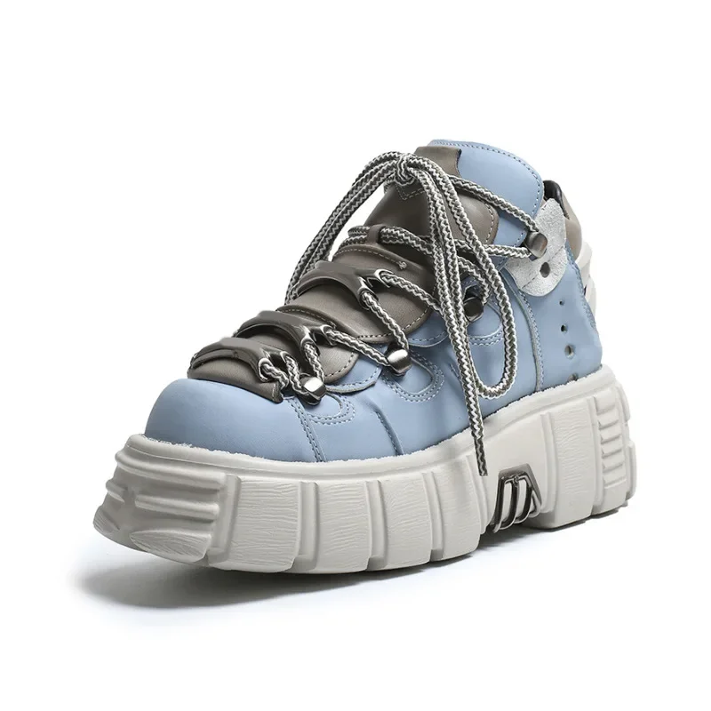Punk Style Women Sneakers Rock Metal Decor Lace-up Heel Height Platform Shoes Gothic Man Shoes Men Sneaker 2025 New Sneaker