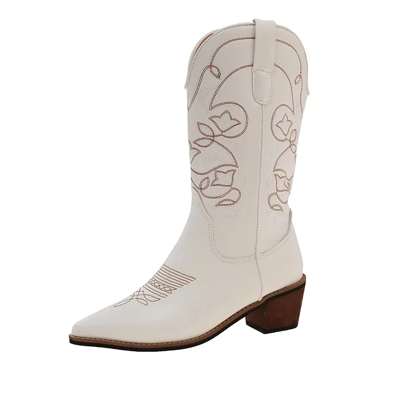 Vintage Thick Heel Women Western Cowboy Boots Fashion Slip On Shoes Embroidery Knight Mid Calf Botas Autumn Winter Women’s Shoes Vintage Thick Heel Women Western Cowboy Boots Fashion Slip On Shoes Embroidery Knight Mid Calf Botas Autumn Winter Women's Shoes