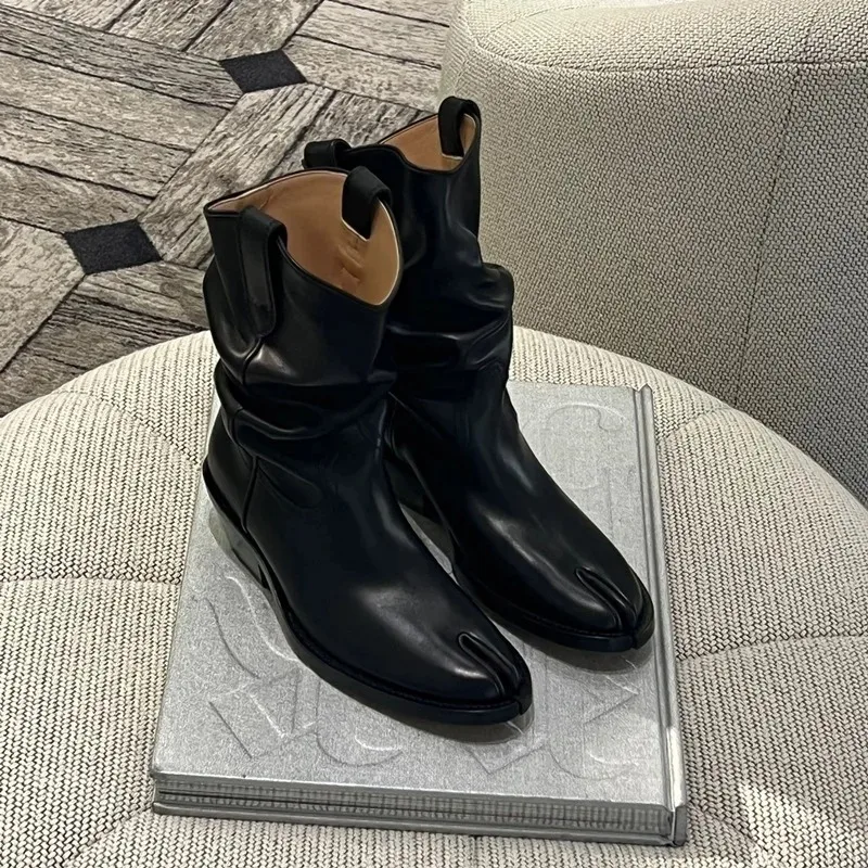 2025 Brand Design Tabi Boots Split Toe Chunky High Heel Women Boots Leather Zapatos Mujer Fashion Autumn Women Shoes Botas Mujer