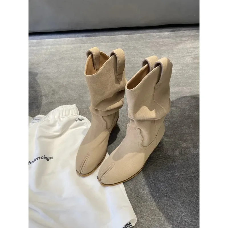 2025 Brand Design Tabi Boots Split Toe Chunky High Heel Women Boots Leather Zapatos Mujer Fashion Autumn Women Shoes Botas Mujer