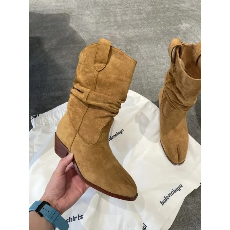 2025 Brand Design Tabi Boots Split Toe Chunky High Heel Women Boots Leather Zapatos Mujer Fashion Autumn Women Shoes Botas Mujer