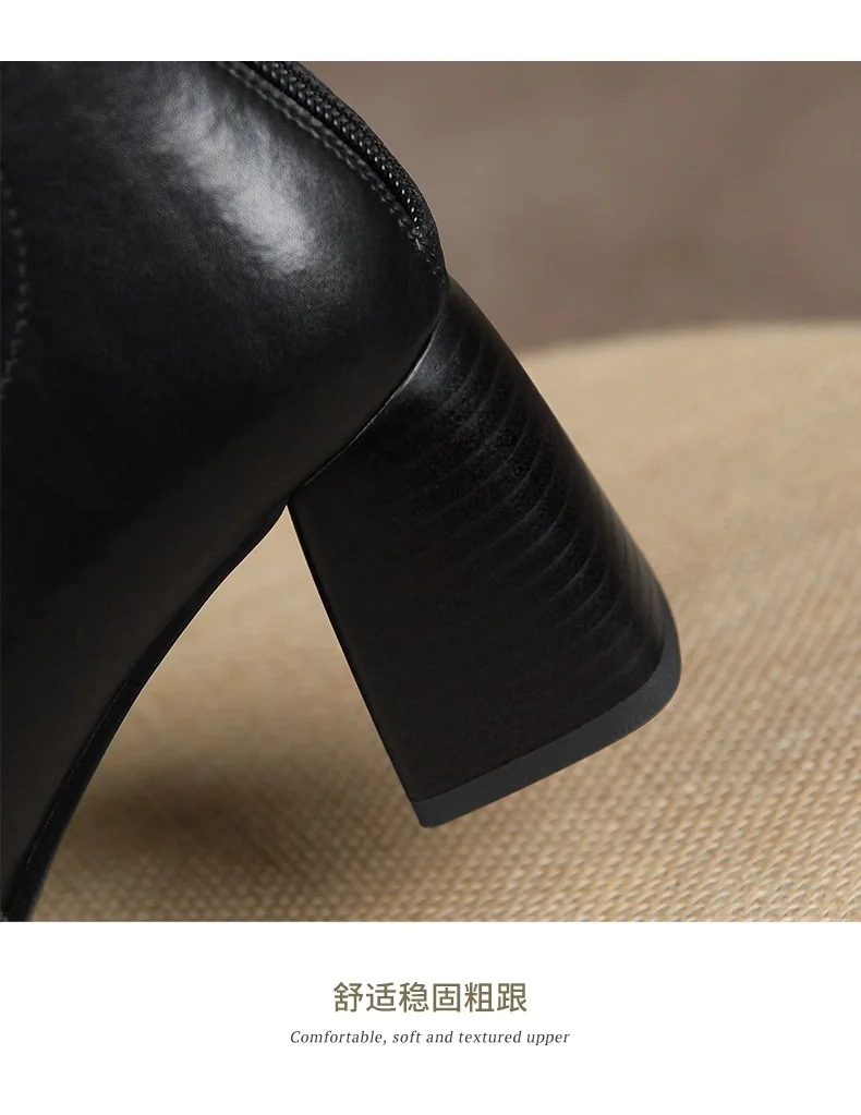 Knee High Boots Women Winter Warm Handmade High Quality Split Cow Leather ZIP Brown Black Block High Heels Long Boot Shoes