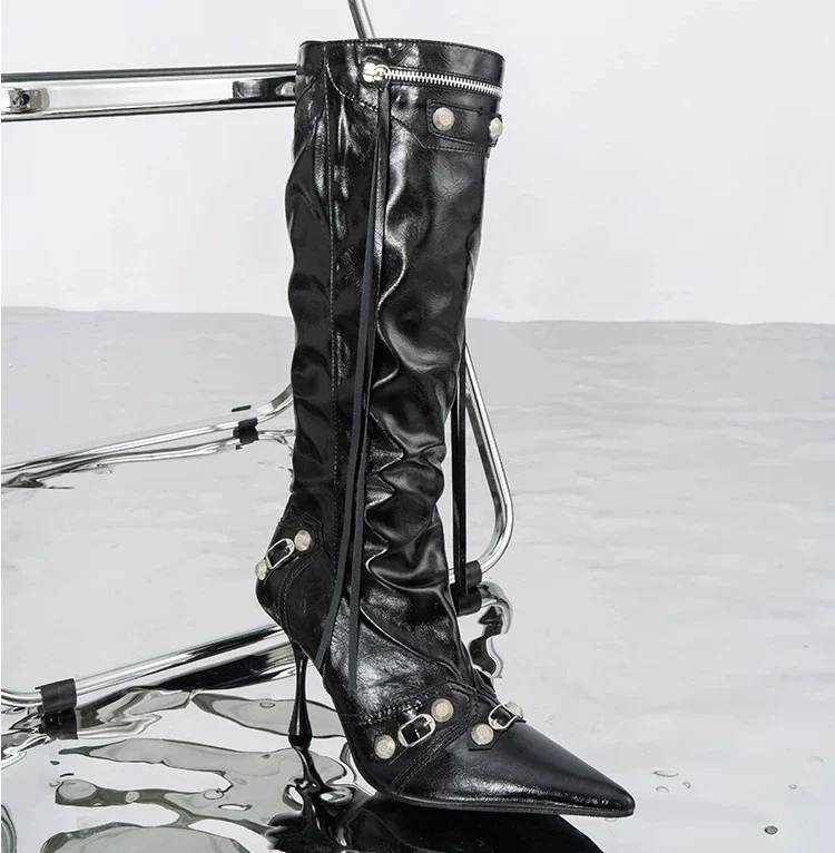 Women Sexy Boots Pointed Toe High Heels Shoes Autumn New Fashion Stilettos Designer Knee High Mujer Chelsea Boots Pumps