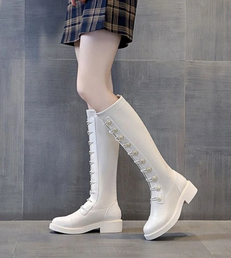 Middle Heel Shoes for Woman Elastic Round Toe Women's Boots Footwear Long New Rock Winter Knee High Shaft Quality Novelty Middle Heel Shoes for Woman Elastic Round Toe Women's Boots Footwear Long New Rock Winter Knee High Shaft Quality Novelty