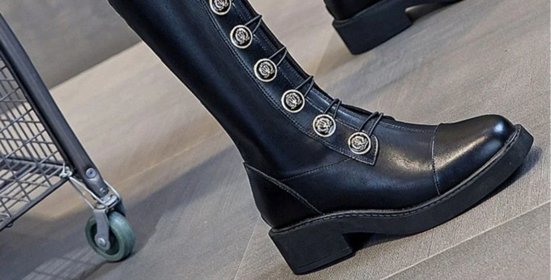 Middle Heel Shoes for Woman Elastic Round Toe Women's Boots Footwear Long New Rock Winter Knee High Shaft Quality Novelty Middle Heel Shoes for Woman Elastic Round Toe Women's Boots Footwear Long New Rock Winter Knee High Shaft Quality Novelty