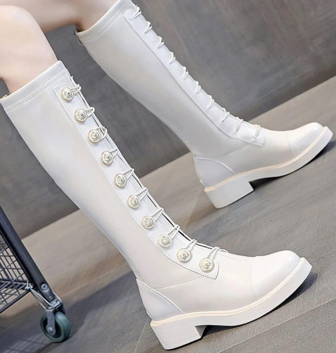 Middle Heel Shoes for Woman Elastic Round Toe Women's Boots Footwear Long New Rock Winter Knee High Shaft Quality Novelty Middle Heel Shoes for Woman Elastic Round Toe Women's Boots Footwear Long New Rock Winter Knee High Shaft Quality Novelty