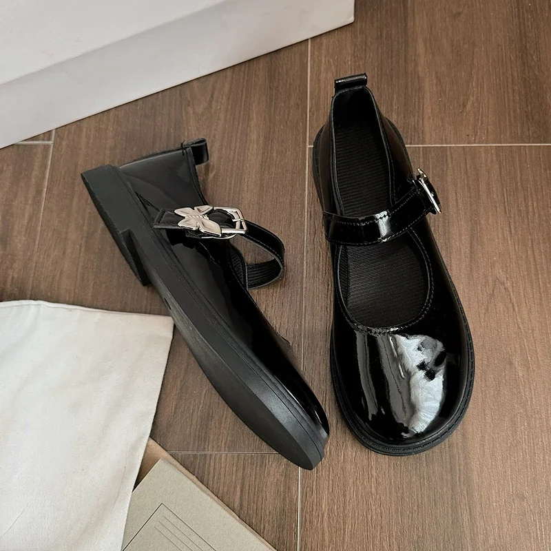 Femme Luxury Black Flat Shoe Women Autumn NewVintage Mary Jane  Student Leather  British Women Shoe Lolita