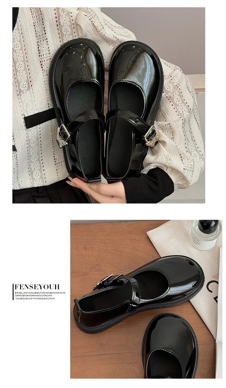 Femme Luxury Black Flat Shoe Women Autumn NewVintage Mary Jane Student Leather British Women Shoe Lolita Femme Luxury Black Flat Shoe Women Autumn NewVintage Mary Jane Student Leather British Women Shoe Lolita