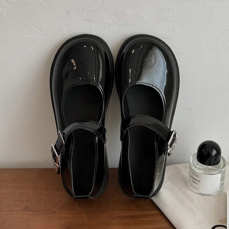 Femme Luxury Black Flat Shoe Women Autumn NewVintage Mary Jane  Student Leather  British Women Shoe Lolita
