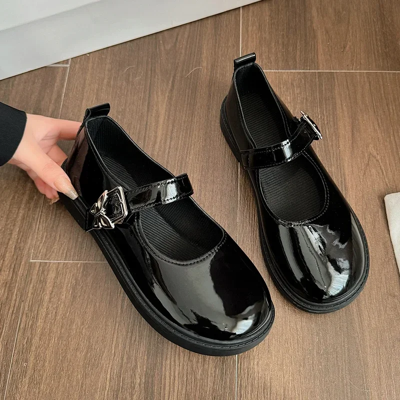 Femme Luxury Black Flat Shoe Women Autumn NewVintage Mary Jane  Student Leather  British Women Shoe Lolita