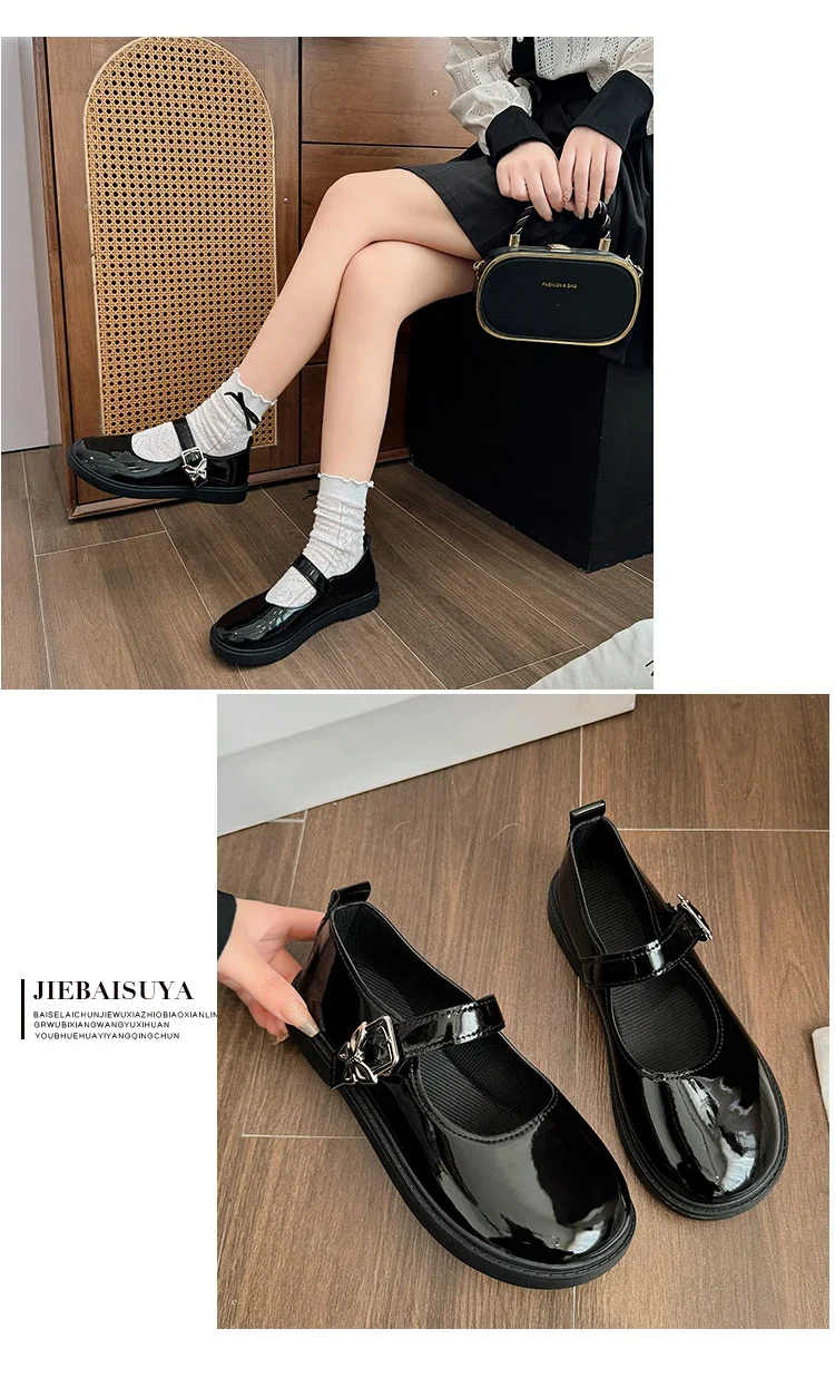 Femme Luxury Black Flat Shoe Women Autumn NewVintage Mary Jane Student Leather British Women Shoe Lolita Femme Luxury Black Flat Shoe Women Autumn NewVintage Mary Jane Student Leather British Women Shoe Lolita